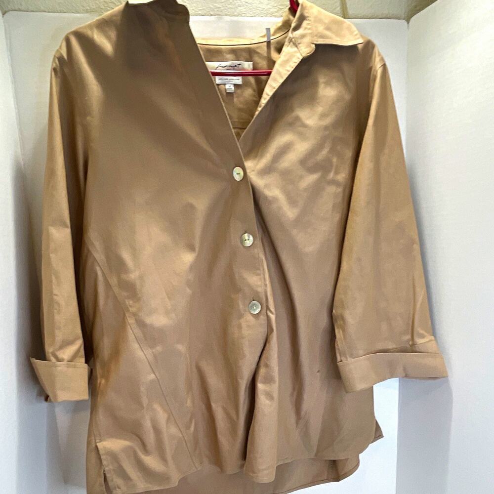 Foxcroft Women’s 14 Regular Beige Solid Collared Button-Up 3/4 Sleeve Blouse